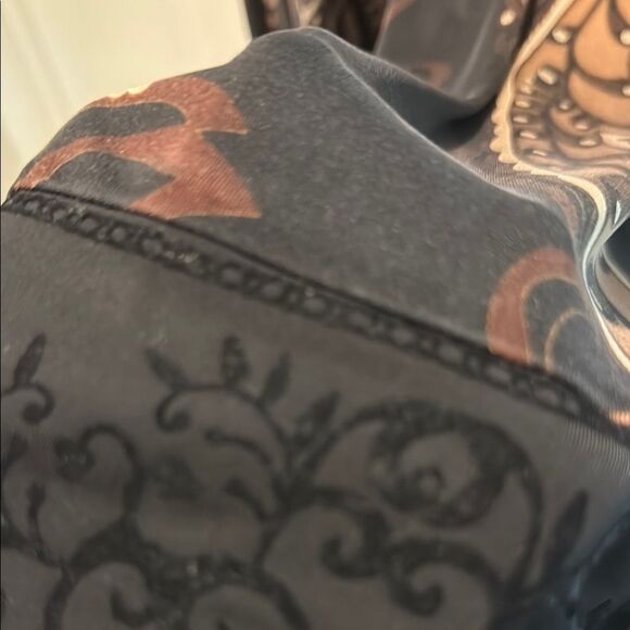 Hale Bob Brown Faux Wrap silk Dress with Bishop Sleeves size Large - Picture 8 of 14